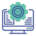 Icono de Optimización total de pantalla de ordenador con un engranaje en el centro