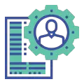 Icono de Personalización especializada de un documento y una persona en un engranaje