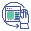 Icono de Facilidad de uso de una mano sobre un ratón de ordenador que ha rodeado una página web