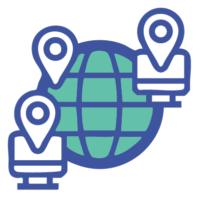 Symbol of the world with different location pins for multillingual website and app localization