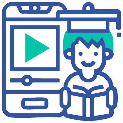 Person reading a book and listening an educational video for subtitling and video translation for educational content