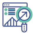 Icono de Keyword Research Mejora tus resultados de búsqueda de página web con gráfico de crecimiento