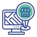 Icono de localización y optimización de motores de busqueda de una pantalla de ordenador con un mapa y una localización marcada
