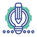 Icono marketing Copywriting actualización y mejora de contenidos de bombilla con un lápiz dentro