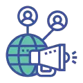 Icono de Mayor visibilidad de un mundo con dos personas y un megáfono