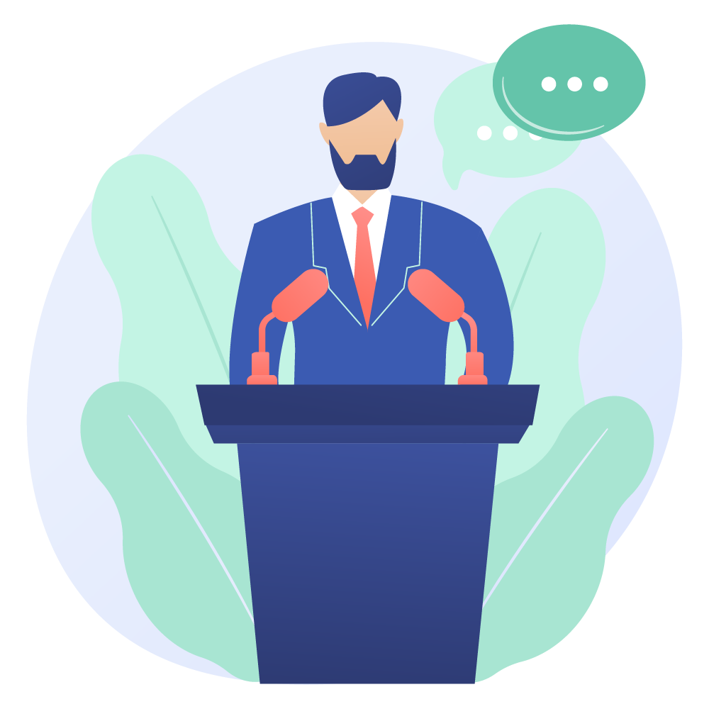 Man givign a speech in a lectern for public sector