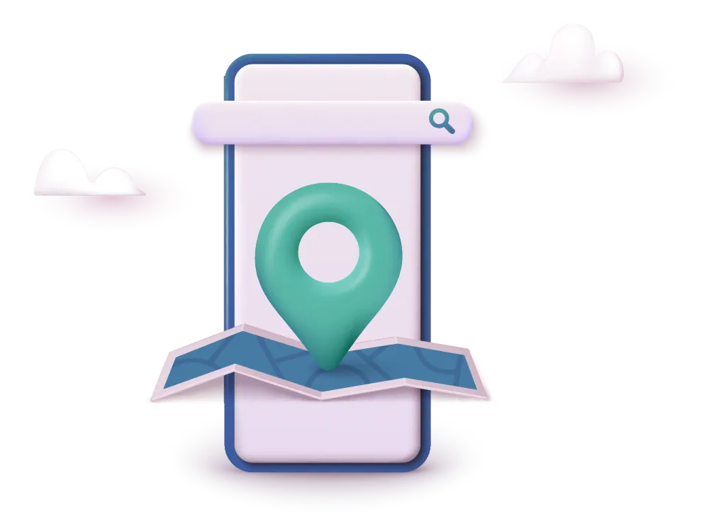 Ilustración de teléfono móvil con buscador sobre traducción web y localización