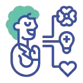 Icono de traducción audiovisual Entiende el contexto de una persona con tres flechas apuntando a una flor